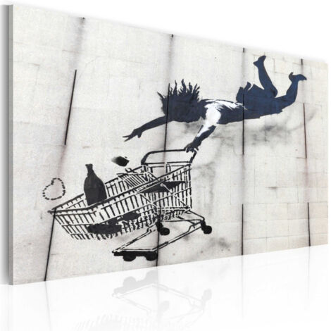 Tableau "Femme Tombe avec un Chariot de Supermarché - Banksy" 40x60cm (1/2)