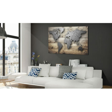 Tableau en Liège "Carte du Monde - Silver World" 40 x 60 cm