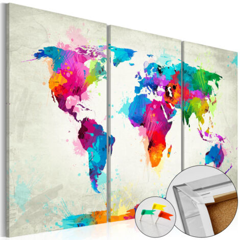 Tableau en Liège "Carte du Monde - Colourful Expression" 40 x 60 cm (1/2)