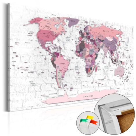Tableau en Liège "Carte du Monde - Pink Frontiers" 40 x 60 cm (1/2)