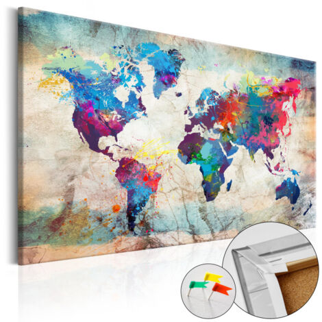 Tableau en Liège "Carte du Monde - World Map : Colourful Madness" 60 x 90 cm (1/2)