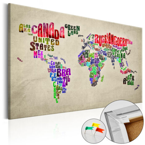 Tableau en Liège "Carte du Monde - Global Tournée en Anglais" 40 x 60 cm (1/2)