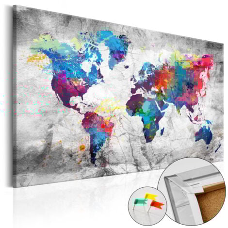 Tableau en Liège "Carte du Monde - World Map : Grey Style" 60 x 90 cm
