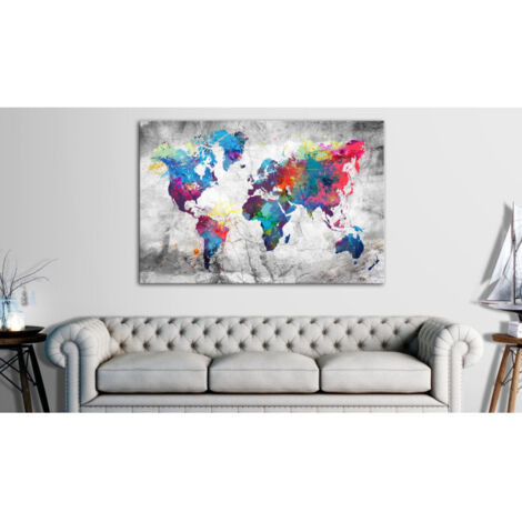 Tableau en Liège "Carte du Monde - World Map : Grey Style" 60 x 90 cm
