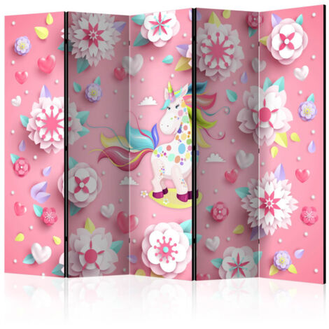 Paravent 5 Volets "Unicorn on Flowerbed" 172x225cm (1/2)