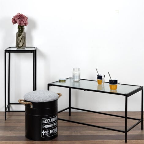 Table Basse Design Métal & Verre "Rosa" 80cm Noir