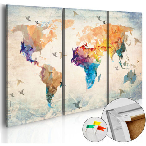Tableau en Liège "Carte du Monde - Free As a Bird" 40 x 60 cm (1/2)