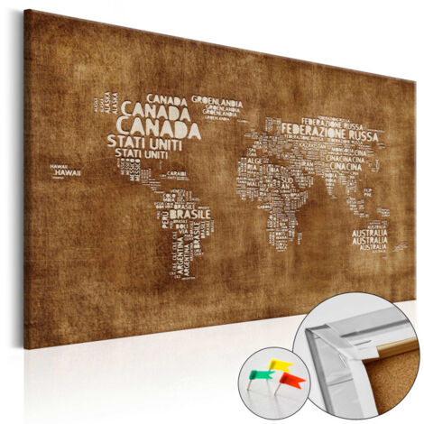 Tableau en Liège "Carte du Monde - the Lost Map en Italien" 40 x 60 cm (1/2)