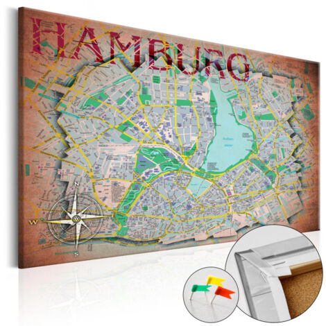 Tableau en Liège "Carte du Monde - Hamburg" 40 x 60 cm (1/2)