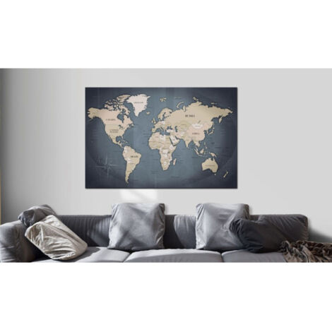 Tableau en Liège "Carte du Monde - Shades of Grey" 40 x 60 cm