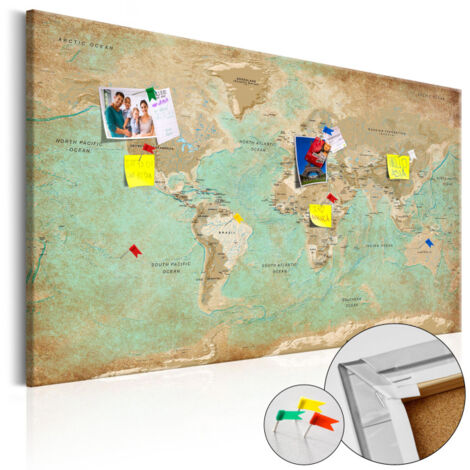 Tableau en Liège "Carte du Monde - Voyage Céladon" 60 x 90 cm