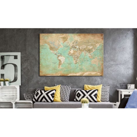Tableau en Liège "Carte du Monde - Voyage Céladon" 60 x 90 cm
