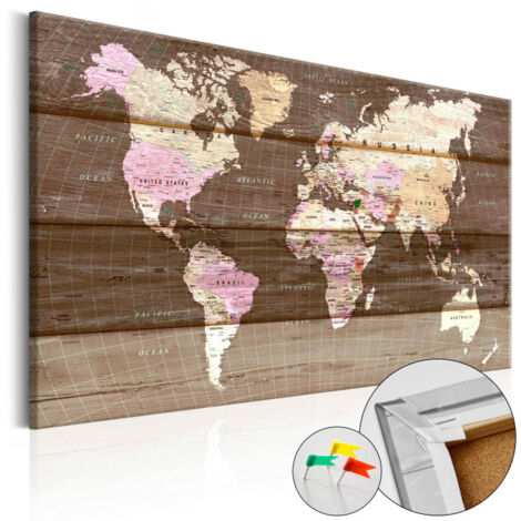 Tableau en Liège "Carte du Monde - Wooden World" 60 x 90 cm (1/2)