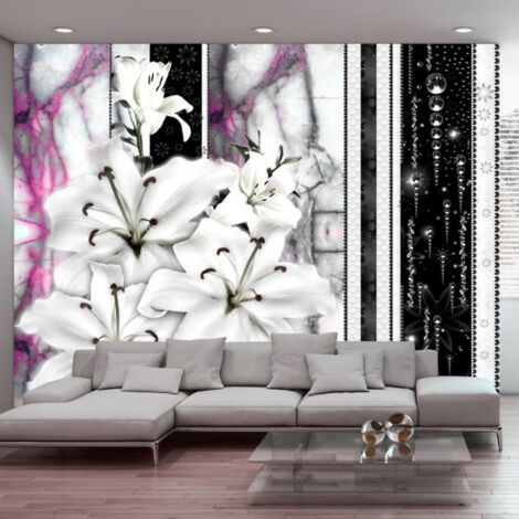 Papier Peint "Crying Lilies on Purple Marble" 105 x 150 cm (1/2)