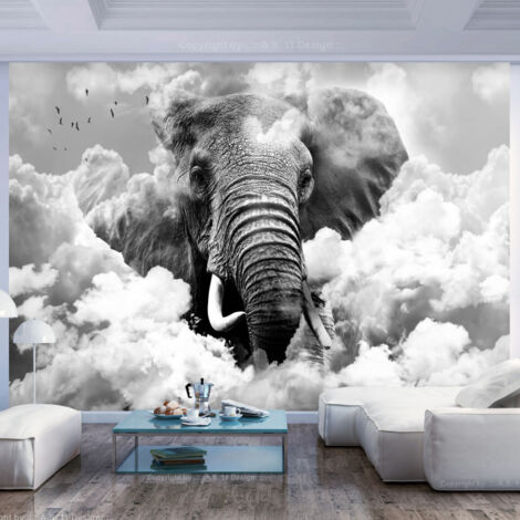 Papier Peint "Elephant in the Clouds Black & White" 175 x 250 cm (1/2)