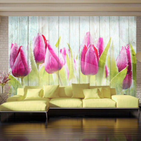 Papier Peint "Tulips on White Wood" 70 x 100 cm (1/2)
