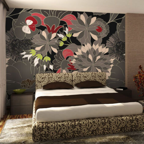 Papier Peint "Motif Floral Gris" 193 x 250 cm (1/2)