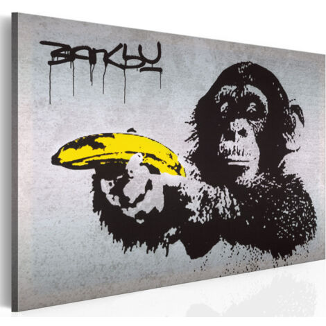 Tableau "Arrête Ou le Singe Va Tirer - Banksy" 40 x 60 cm (1/2)