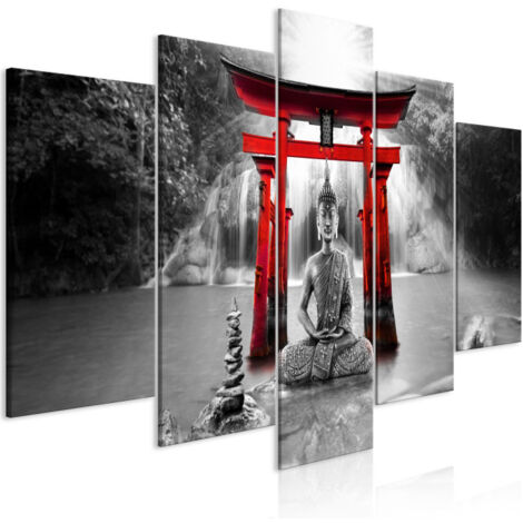 Tableau Imprimé 5 Panneaux "Buddha Smile Wide Red" 50 x 100 cm (1/2)
