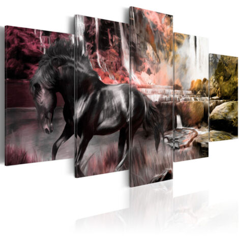 Tableau "Cheval Noir sur Fond de Ciel Cramoisi" 100 x 200 cm (1/2)