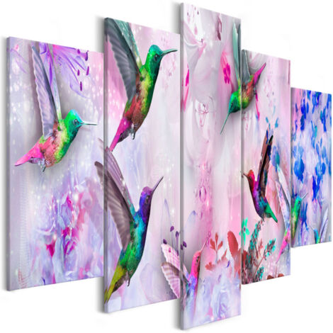 Tableau 5 Panneaux "Colourful Hummingbirds Wide Violet" 50 x 100 cm (1/2)