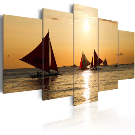Tableau "Bateaux à Voiles au Coucher du Soleil" 50 x 100 cm (1/2)