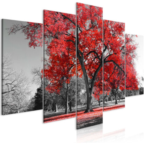 Tableau 5 Panneaux "Autumn in the Park Wide Red" 50 x 100 cm (1/2)