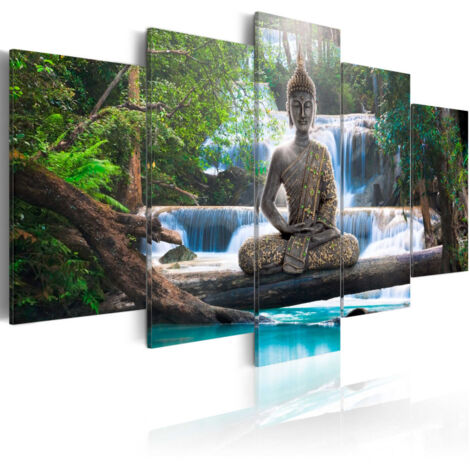 Tableau Imprimé "Buddha & Waterfall" 50 x 100 cm (1/2)