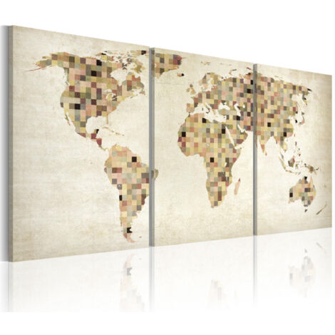 Tableau Imprimé "Carte du Monde Carrés" 30 x 60 cm (1/2)