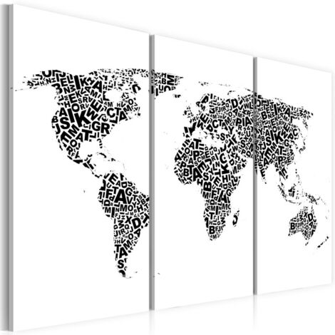 Tableau 3 Panneaux "Carte du Monde en Alphabet" 60 x 90 cm (1/2)