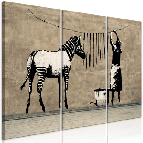 Tableau 3 Panneaux "Banksy - Washing Zebra on Concrete" 60 x 90 cm (1/2)