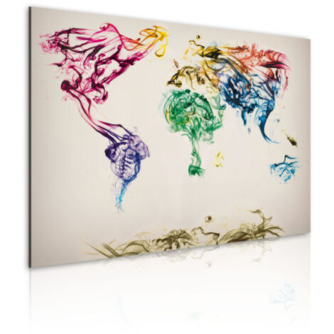 Tableau Imprimé "Carte Mondiale en Fumée Colorée" 60 x 90 cm (1/2)