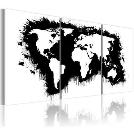 Tableau Imprimé "Carte du Monde en Noir & Blanc" 30 x 60 cm (1/2)
