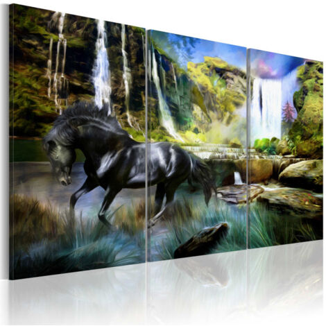 Tableau Imprimé "Cheval sur Fond de Cascade Bleue" 40 x 60 cm (1/2)