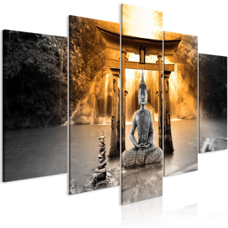Tableau 5 Panneaux "Buddha Smile Wide Orange" 50 x 100 cm (1/2)