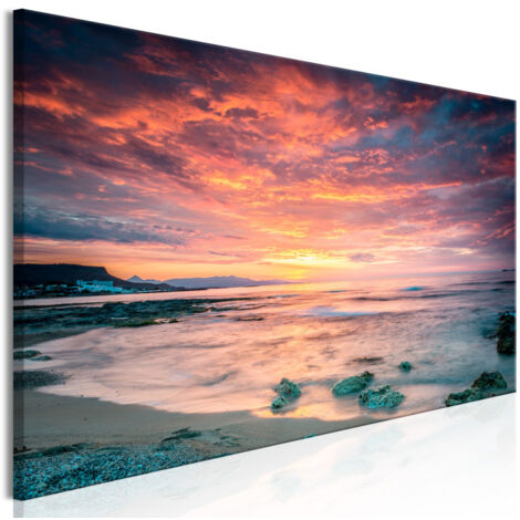 Tableau Imprimé "Beach in Crete Narrow Red" 50 x 150 cm (1/2)