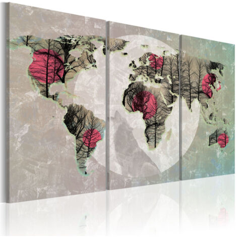 Tableau 3 Panneaux "Carte du Monde : Pleine Lune" 40 x 60 cm (1/2)