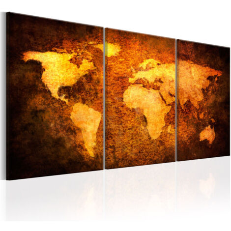 Tableau Imprimé "Carte du Monde Dorée" 40 x 60 cm (1/4)