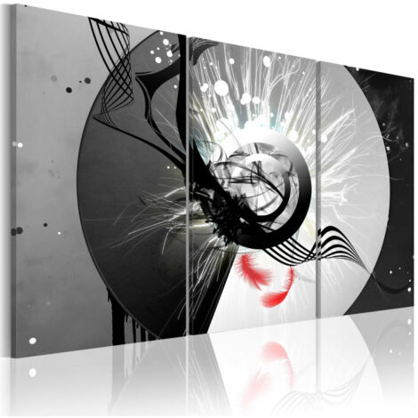 Tableau Imprimé "Cercle Métallique & Plumes Rouges" 60 x 90 cm (1/2)