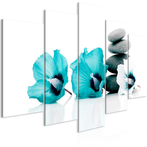 Tableau 5 Panneaux "Calm Mallow Wide Turquoise" 50 x 100 cm (1/2)