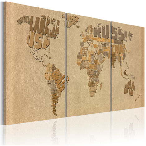 Tableau Imprimé "Carte du Monde en Beige & Brun" 30 x 60 cm (1/2)
