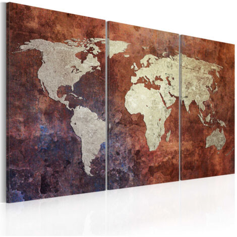 Tableau Imprimé 3 Panneaux "Carte du Monde Dorée" 40 x 60 cm (1/2)