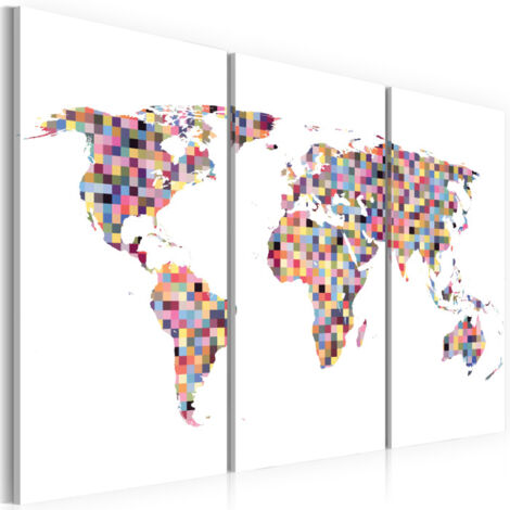 Tableau 3 Panneaux "Carte du Monde en Pixels" 60 x 90 cm (1/2)