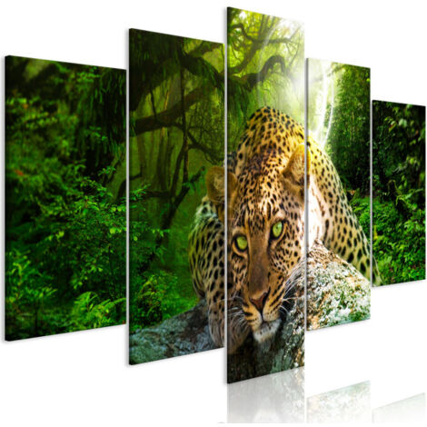 Tableau 5 Panneaux "Leopard Lying Wide Green" 50 x 100 cm (1/2)