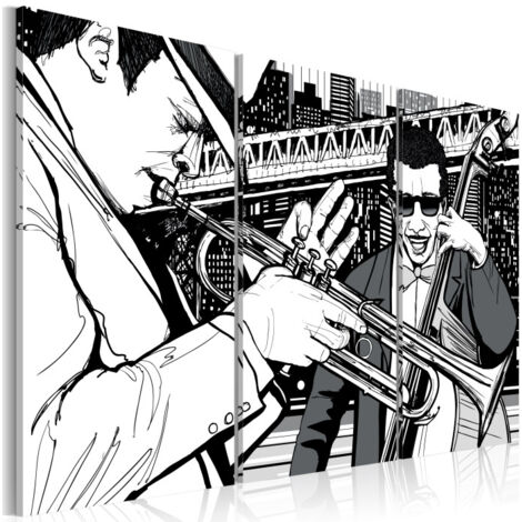 Tableau "Concert de Jazz sur Fond de Grattes-Ciel de New York" 40 x 60 cm (1/2)