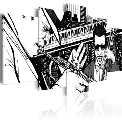 Tableau 5 Panneaux "Concert de Jazz sur Fond de Grattes-Ciel New York" 50 x 100 cm (1/2)