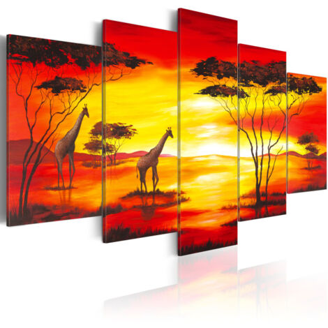 Tableau Imprimé "Girafes au Coucher du Soleil" 50 x 100 cm (1/2)