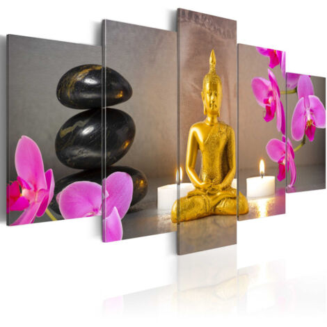 Tableau Imprimé "Golden Buddha & Orchids" 50 x 100 cm (1/2)
