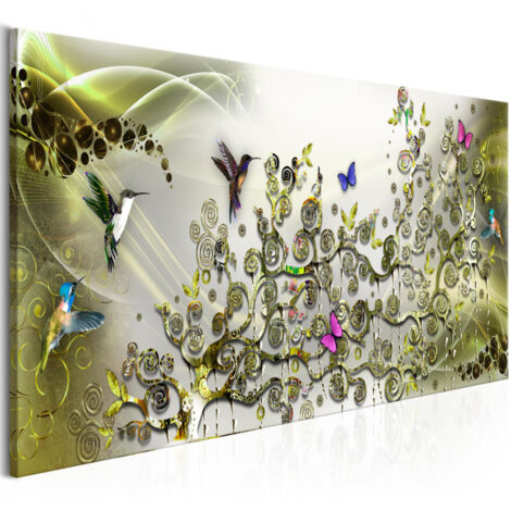 Tableau Imprimé "Hummingbirds Dance Green Narrow" 50 x 150 cm (1/2)