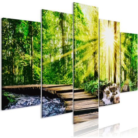 Tableau Imprimé 5 Panneaux "Forest Footbridge Wide" 50 x 100 cm (1/2)
